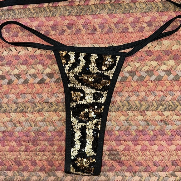 SOLD NWOT CHEETAH SEQUIN G STRING BIKINI THONG SET - Picture 4 of 6